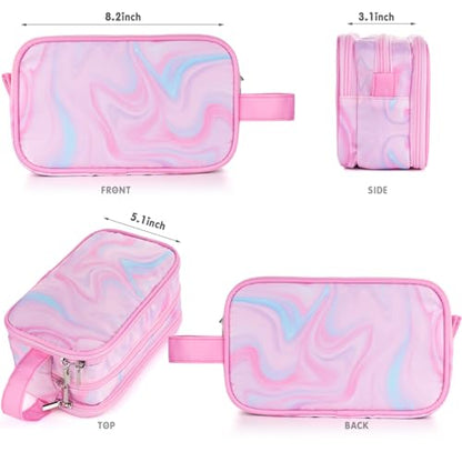 Pink Toiletry Bag for Girls, Travel Toiletry Bag for Teen Girls Cosmetic Bag Makeup Bag Waterproof Hanging Wash Bag Kids Toiletries - color: Fluids-Pink