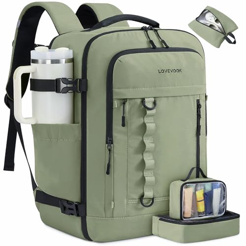 LOVEVOOK 40L Travel Backpack for Men Women, Waterproof Carry On Backpack for Work & Travel, Flight Approved Personal Item with 3 Packing Cubes, TSA Bag Fits 17.3" Laptop,Greyish green - color: Greyish Green, size: Large-40L-4Pcs