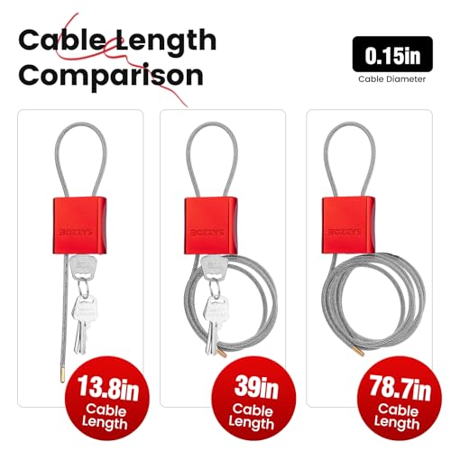 Cable Lock with 3 Keys | L 3.28ft(1m),D 1/6in(4mm) Adjustable Steel Cable Padlock | Aluminum Locks for Bikes, Gate, Lockers & Outdoor Gear | Weatherproof & Red - color: red-L 3.28ft(1m),D 1/6in(4mm)