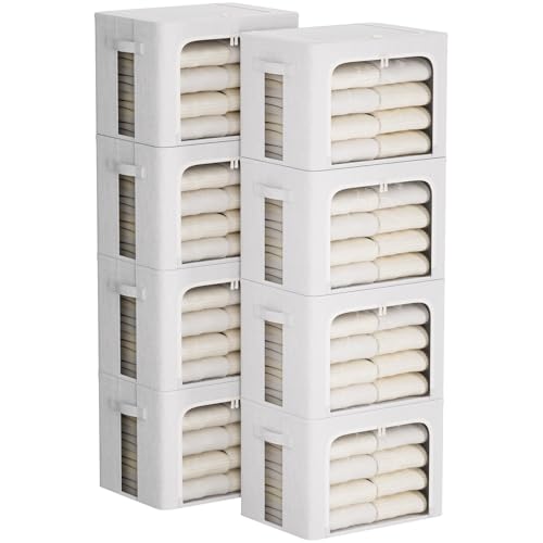 FHSQX 8 Pack Clothes Storage Bins - Foldable Storage Bins for Clothes Fabric Storage Box with Metal Frame (Cream White, 16.5x12.2x12.2 inch) - color: Cream White, size: 16.5x12.2x12.2 inch
