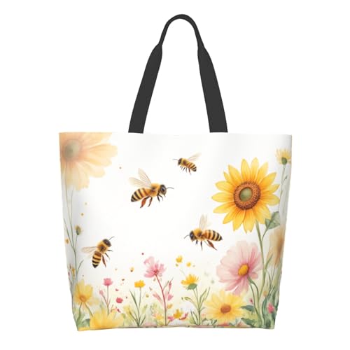Shoulder Bag Large Reusable Eco-friendly Shopping Bags Portable Storage Handbag | Large - color: Floral Honeybee3
