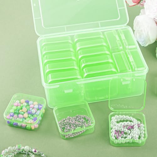 Jewelry Organizer Box with 12 Small Boxes Portable Storage for Earrings Pills DIY Craft Accessories for Travel Use(Green) - color: Green, size: MIX