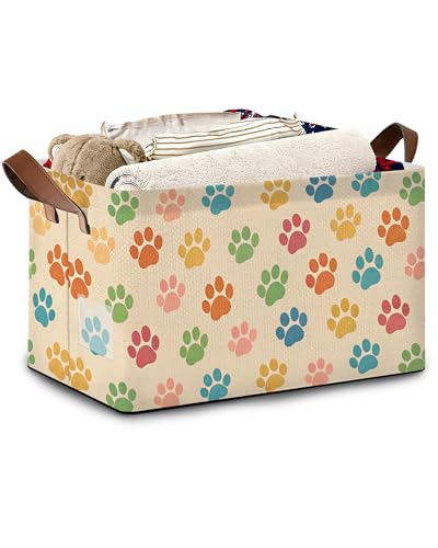 Colorful Cat Dog Paws Collapsible Storage Box,Organizer Bin with Handles for Room Decoration,Bins Book Basket Box 17x11.5x10Inch - color: Colorful Cat Dog Paws
