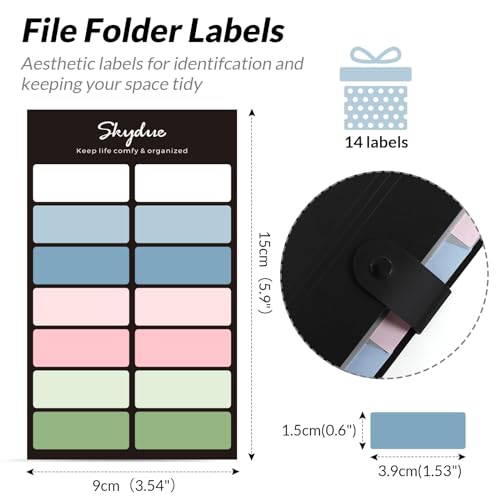 SKYDUE Expanding File Folders with Labels,8 Pockets Accordion File Organizer, Portable Document Paper Organizer, A4 Letter Size Filing Folder for Office, Pack of 4, Black - color: Black*4