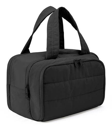 Travel Toiletry Bag for Women, Large Wide-open Puffy Cosmetic Makeup Bag with Wet-Dry Separation, Multi-Pocket Organizer with Carry Handle for Toiletries, Cosmetics, Essentials, Black - color: Black