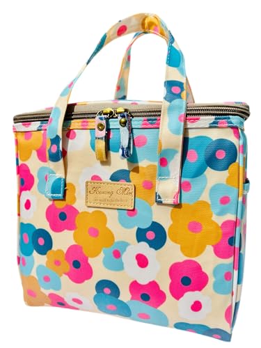 Kwang Min Floral Insulated Lunch Bag for Women,Reusable Lunch Box,Large Cooler for Office,Picnic Outdoors,Premium Quality Waterproof Fabric,Ideal Gift for Outdoors and work (Beige MidSummer Daisy) - color: Beige MidSummer Daisy