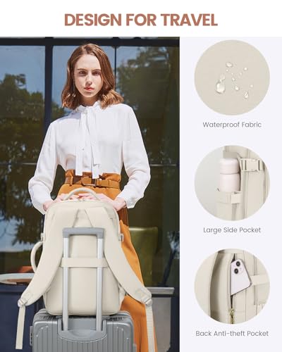 LOVEVOOK Travel Backpack For Women, 40L Carry On Backpack Flight Approved, TSA Personal Item Backpack Fits 17 Inch Laptop, Business Weekender Overnight Waterproof Daypack With 2 Packing Cubes, Beige - color: Beige, size: 40l-17.3 Inch-3pcs