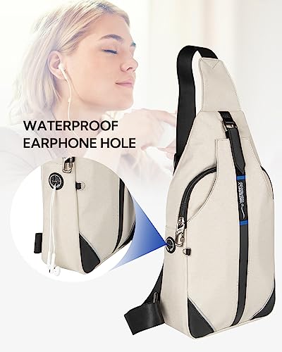 WATERFLY Medium Crossbody Sling Backpack Anti Theft Backpack for Traveling Chest Shoulder Bag - color: White(medium)