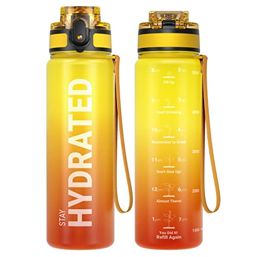 Sahara Sailor Water Bottle, 32/25/17oz Durable and Leakproof Water Bottles Motivational with Time Marker, Tritan, BPA Free, Wide Mouth with Easy Clean Brush for Gym, Travel, School, Office (1 Bottle) - color: Fire, size: 16.9 Ounces