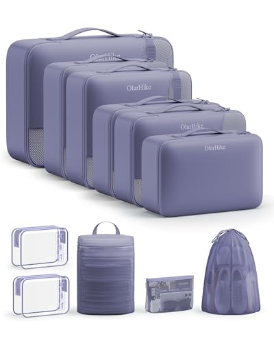 11 Set Packing Cubes for Travel, Gifts for Women Mom,Anti-Tearing Suitcase Organizer,OlarHike Vacation Essentials & Accessories for Cruise Ship - color: 09 Purple Gray