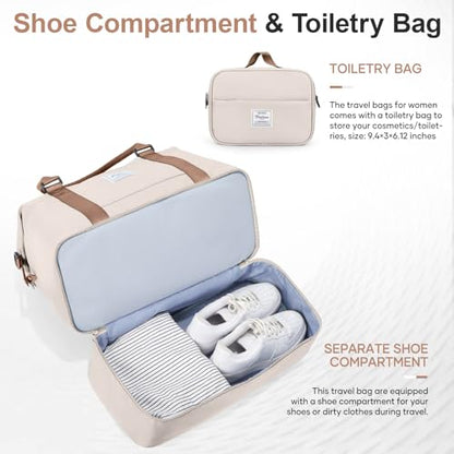 Overnight Weekender Bags for Women,Vacuum Travel Duffel Bag with Air Pump, Personal Item Travel Bag with Shoes Compartment & Compression Pocket,Beige & Brown - color: A-Beige & Brown with Air Pump, size: Large