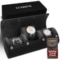 Luxury Father's Gift, Travel Watch Case 3 Slots, Bonus Pouch Included, Portable Organizer, PU Leather Watch Roll, Home Storage, Angled Easy-Removal Cushions, Scratch-Resistant Padded Velvet Lining - color: Black/Grey