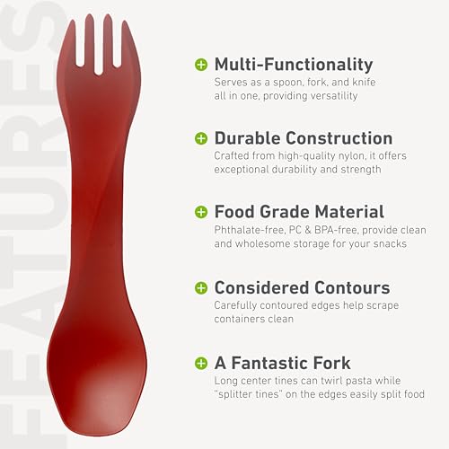 humangear GoBites Uno | Travel & Camping Utensils | Portable & Convertible Dining Ware | Multi-Functional Spork, Red - color: Red
