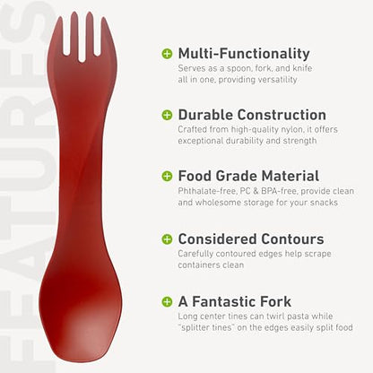 humangear GoBites Uno | Travel & Camping Utensils | Portable & Convertible Dining Ware | Multi-Functional Spork, Red - color: Red