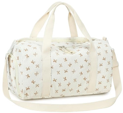 Gym Bag Sports Duffle Bag with Wet Pocket Weekender Overnight Bags with Waterproof Shoe Pouch and Air Hole for Girls Kids Women Workout Travel Bags (Brown Bow - Beige) - color: Brown Bow - Beige