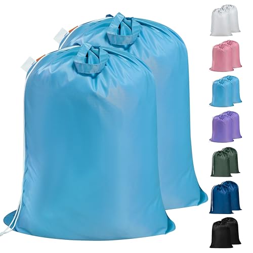 Polecasa 2 Pack Extra Heavy-Duty Laundry Bag 28x36”- Machine Washable Large Storage Bag with Reinforced Handles & Drawstring Closure & ID Tag for College Dorm Travel -Gulf Blue - color: Gulf Blue, size: 28" x 36" | 2 Pack