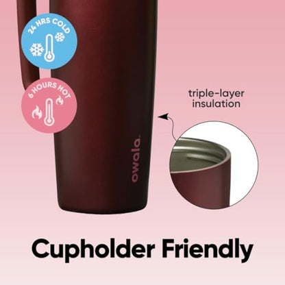 Owala SmoothSip Slider Stainless Steel Insulated Travel Mug with Handle, 100% Leak Proof, For Hot and Cold Drinks, Travel Friendly with Sliding Lock Lid, BPA Free, 24 oz, Black Cherry - color: Black Cherry, size: 24 Ounces