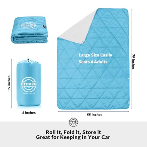 STOVER Outdoor Waterproof Fleece Travel Blanket for Camping, Picnics, Stadiums, Sports, the Beach– Warm, Windproof, Compact, Lightweight & Sand-Resistant (Sky Blue) - color: 02 - Sky Blue
