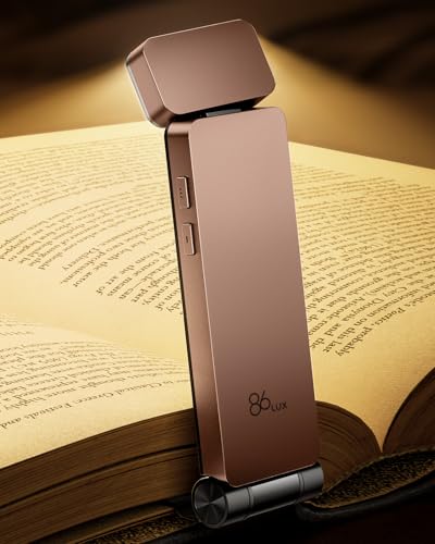 86lux Book Light, Rechargeable Clip-On LED Reading Light for Bed & Night Use - 3 Color Temperatures with Stepless Dimming, Ultralight Bookmark Design for Kids, Book Lovers, Pink Brown - color: Rose Gold