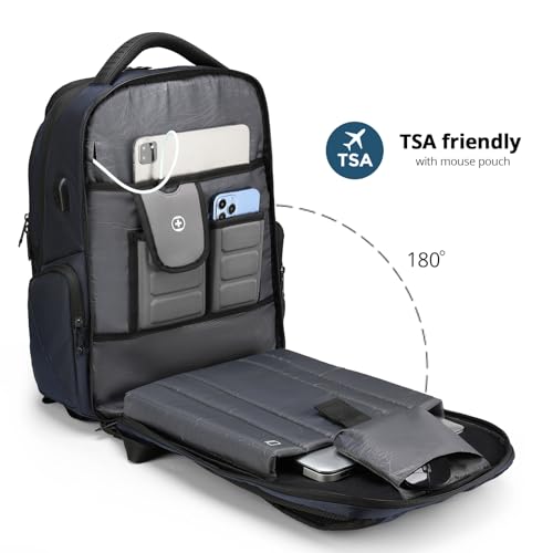 Swissdigital Design Men's Laptop Backpack for College and Business Travel with Integrated USB Charging Port and RFID Protection Fits Laptops up to 15.6 inch, Blue | SD1695-12 - color: Blue