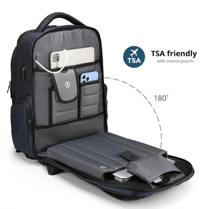 Swissdigital Design Men's Laptop Backpack for College and Business Travel with Integrated USB Charging Port and RFID Protection Fits Laptops up to 15.6 inch, Blue | SD1695-12 - color: Blue