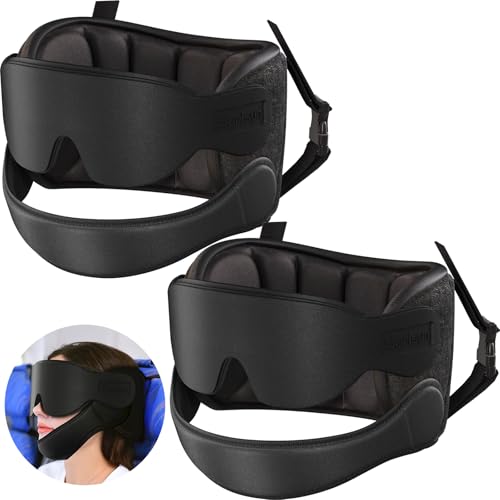 SARISUN Airplane Pillow, Travel Pillows for Airplanes with Sleep Eye Mask, 360° Airplane Pillow for Long Flights, Car Road Trip, Car Headrest, Stop Bobblehead, Combo with Chin Strap,2-Pack Black - color: Black