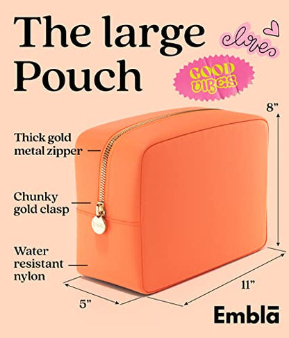 Embla Large Makeup Bag and Waterproof Nylon Travel Toiletry Bag, Large Capacity Cosmetic Zipper Pouch, Orange - color: Peach, size: Large