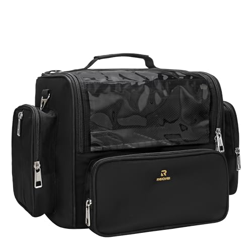 Makeup Brush Bag, Clear Makeup Brush Holder with Lid, Extra Large Capacity Travel Cosmetic Bag Makeup Artist Must Haves, Black Makeup Case, Make Up Organizers and Storage, with Adjustable Dividers - color: Black