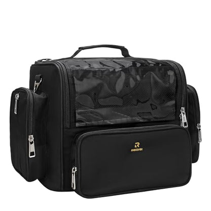 Makeup Brush Bag, Clear Makeup Brush Holder with Lid, Extra Large Capacity Travel Cosmetic Bag Makeup Artist Must Haves, Black Makeup Case, Make Up Organizers and Storage, with Adjustable Dividers - color: Black