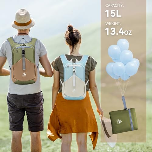 15L Small Hiking Backpack for Men Women Lightweight Packable Backpack Foldable Casual Daypack for Camping Travel Outdoor, Green - color: Green
