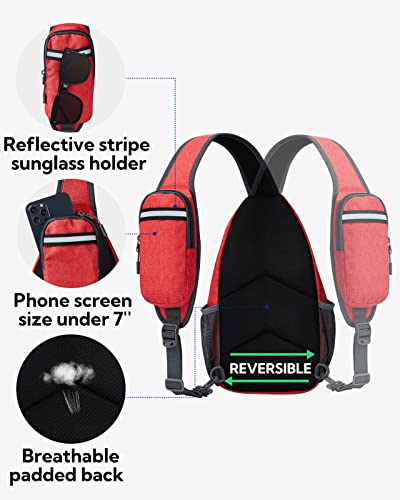 WATERFLY Crossbody Sling Backpack Sling Bag Travel Hiking Chest Bag Daypack - color: Red