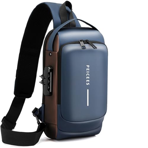 Peicees Mens Crossbody Bag Man Bags Mens Purse Anti-theft Leather Sling Bag Shoulder Bag Chest Bag for Daily Use, Blue Gold - color: Blue Gold