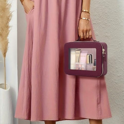 Travel Makeup Set Waterproof Transparent Cosmetic Bag and Toiletry Bag Makeup Brush case with Zipper Car Essentials for Women (Burgundy, L+M+SLIM) - color: Burgundy, size: L+M+Slim