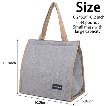 Insulated Lunch Bag for Work, 10.2"x5.9"x10.2" Oxford Waterproof Striped Canvas Tote Bag - color: Grey