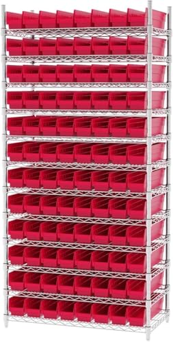 Akro-Mils 30128 Plastic Shelf Bins, Heavy Duty Storage Bins for Garage, Closet, and Drawer Organization, 18-Inch x 4-Inch x 4-Inch, Red, 12-Pack - color: Red