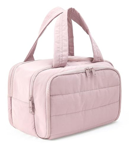 Travel Toiletry Bag for Women, Large Wide-open Puffy Cosmetic Makeup Bag with Wet-Dry Separation, Multi-Pocket Organizer with Carry Handle for Toiletries, Cosmetics, Essentials, Light Pink - color: Light Pink