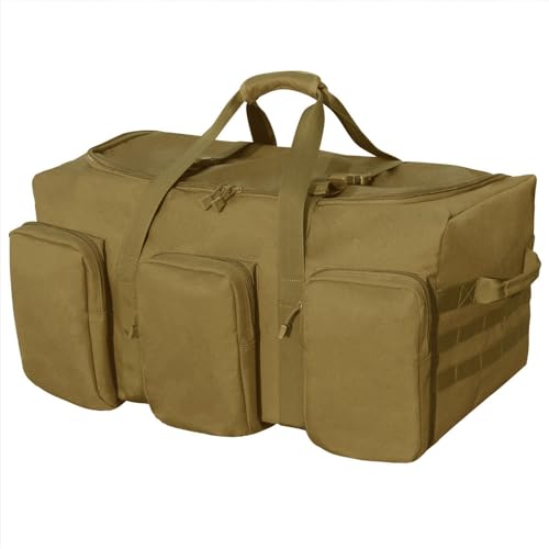 Large Military Travel Duffle Bag Tactical Camping Storage Utility Tote Bag Camping Kitchen Organizer with Deployment Cargo Bag Travel Sports Equipment (Khaki, Large 25.59"x13.78"x13.78") - color: Khaki, size: Large(25.59"x13.78"x13.78")