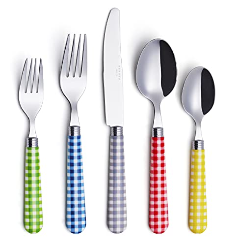 ANNOVA Silverware Set Stainless Steel Colorful Tableware Kitchen Flatware Set Utensils, Includes Dinner Knives, Forks, Spoons, Salad Forks & Dessert Spoons (Mix/Checkered, 20 Pieces) - color: Mix 02