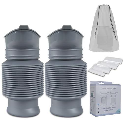 Pee Bottles for Men, Adjustable Emergency Urinal 750ml, Car Pee Bottle for Men and Women, Portable Toilet for Car, Shrinkable Personal Mobile Toilet,Urine Bottle, Travelling, Traffic Jams & Hiking - color: Grey+Grey