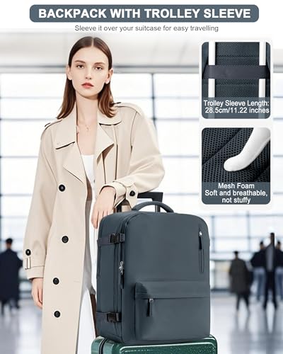 VGCUB Travel Backpack for Women Men for Spirit Airlines Personal Item Bag 18x14x8 Inches Laptop College Waterproof Carry on Flight Approved Work Backpack Mochila de Viaje, Large Grey Blue - color: Pure Grey Blue, style: X-large