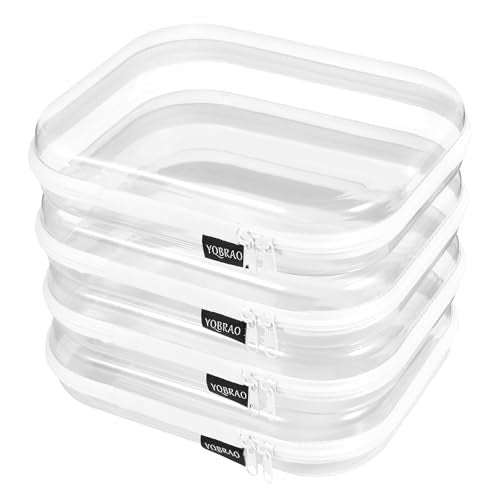 YQBRAO 4-Pack Clear Diaper Bag Organizer Pouches, 1.2mm Ultra-Thick PET Travel Pouches for Toiletries & Makeup, Rigid Self-Standing Bags with YKK Zippers, TSA Approved - color: White, size: 4 Pack(M)