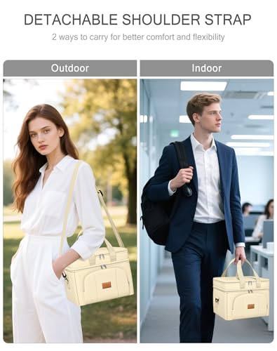 Rnivvi Lunch Box for Women, Double Decker Insulated Cooler Bag Lunch Bag Reusable Leakproof Tote Lunch Container with Strap for Work Family Picnic Camping, 18 Cans 12L, Large Adults, Apricot White - color: Apricot White