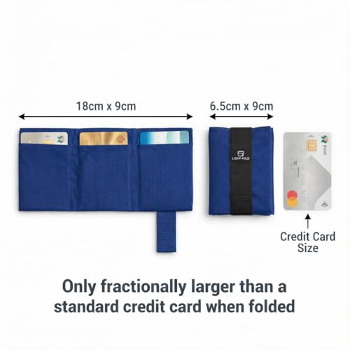 LIGHT FOLD Ultra Slim Tri-Fold Wallet with RFID Blocking, Lightweight Minimalist Men’s Wallet with Elastic Band, Waterproof Durable Nylon Fabric, Slim Front Pocket Card Holder Fits 12 Cards & Cash - color: 02 Blue
