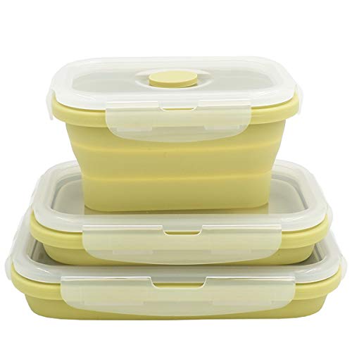 Collapsible Silicone Lunch Bento Box, Portable Food Storage Container Outdoor Picnic Box Space Saving, Microwave, Dishwasher and Freezer Safe, 3 Pcs Set (Green) - color: Green