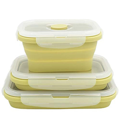 Collapsible Silicone Lunch Bento Box, Portable Food Storage Container Outdoor Picnic Box Space Saving, Microwave, Dishwasher and Freezer Safe, 3 Pcs Set (Green) - color: Green