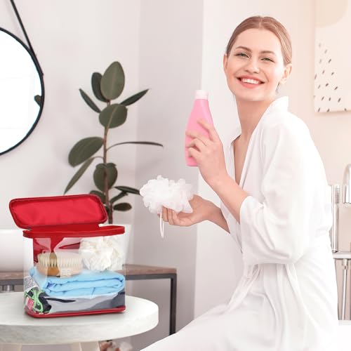 HAOGUAGUA Heavy Duty Leak Proof Clear Travel Bags for Toiletries, Transparent Makeup Cosmetic Bag with Zipper and Handle (1PCS RED, Large) - color: 1PCS RED