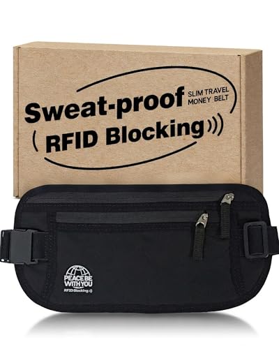 Hidden Money Belt for Travel, RFID Blocking, Sweat-Proof, Extender Strap, 3rd Gen Waist Wallet Anti Theft to Protect Cash, Credit Cards and Documents Under-Clothes for Men & Women, Black - color: Black, size: Sleek