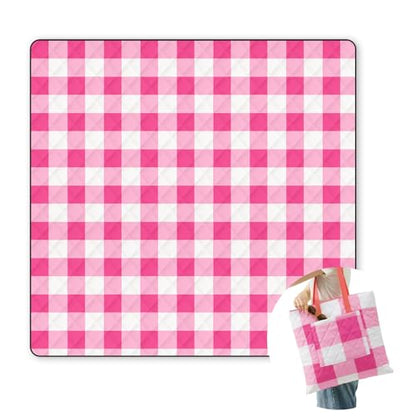 2 in 1 Tote Picnic Blanket Waterproof Outdoor Camping Mat，Large Capacity Beach Blanket 80''x80'' 7 Layers Easy to Foldable and Carry. - color: Pinkcheck