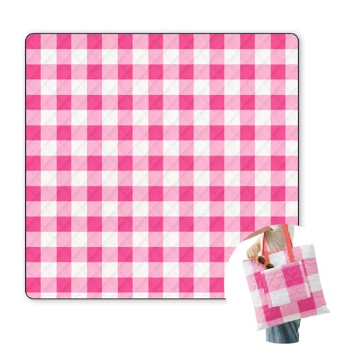 2 in 1 Tote Picnic Blanket Waterproof Outdoor Camping Mat，Large Capacity Beach Blanket 80''x80'' 7 Layers Easy to Foldable and Carry. - color: Pinkcheck