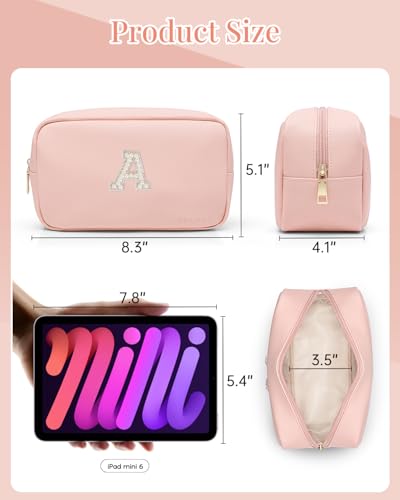 VLANDO Graduation Gifts,Girls Makeup Bag Travel Bag Makeup Pouch for Bridal Shower Gifts Wedding Gift Pearl Patch Makeup Purse for Teen Girls Trendy Stuff Letter A - color: 03-Pink-A